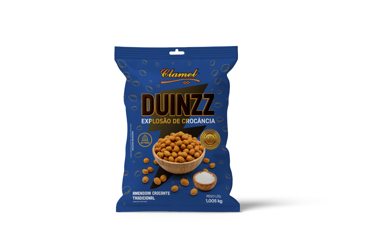 Embalagem Duinzz Tradicional, amendoim crocante da Clamel